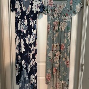 Asymmetrical Dresses in Navy and Teal Floral